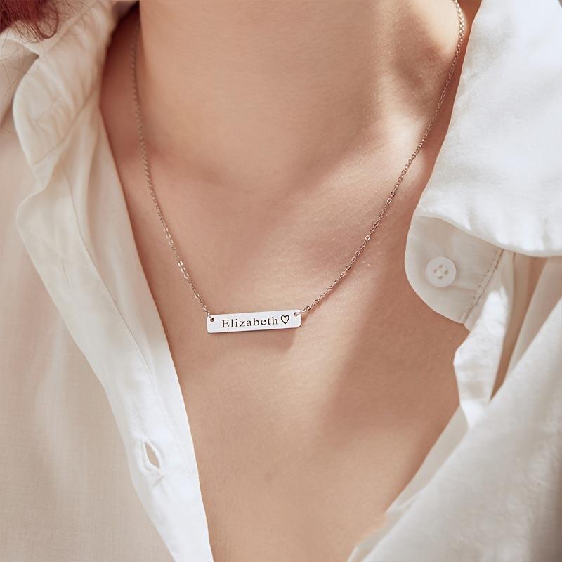 Custom Personalized Engraved Bar Pendant Necklace, Customizable with Names/Dates/Roman Numerals for Loved Ones & Friends