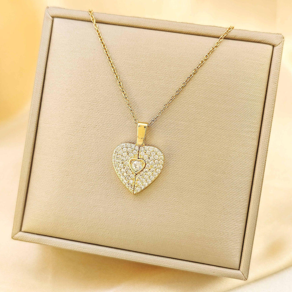 Custom Two - Piece Heart Crystal Necklace, Personalized Locket - Style Pendant for Lovers & Friends