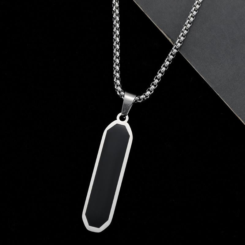 Custom Engravable Long Bar Pendant Necklace, Personalized Name Laser Engraved Jewelry for Him & Her