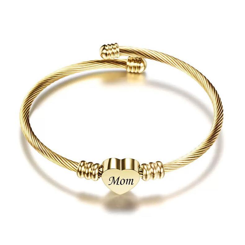 Custom Heart Cable Bangle Bracelet, Personalized Laser Engraved Name/Initials Jewelry for Women, Best Friend & Family