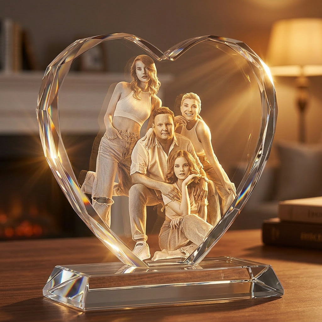 Custom 3D Heart Crystal Photo | Personalized Laser Engraved Keepsake for Family, Pet & Memorial Gifts