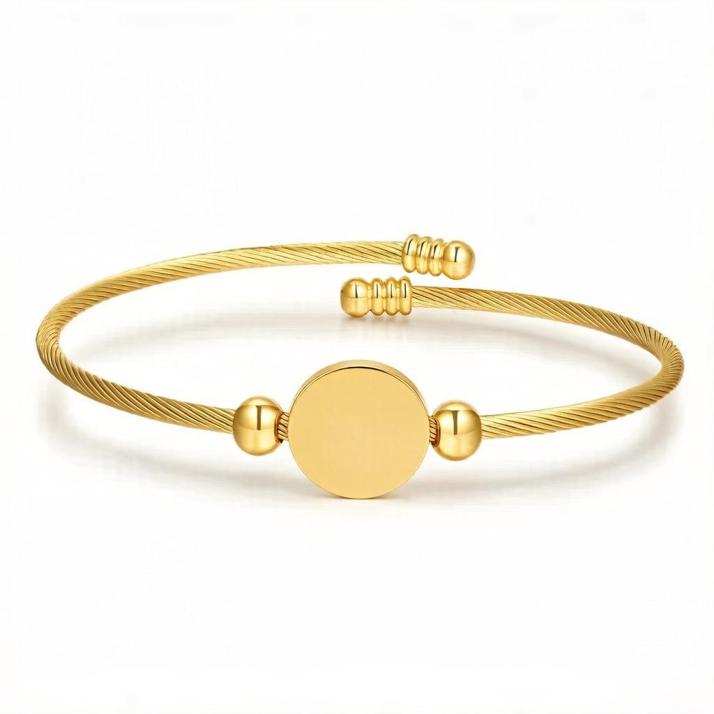 Custom Round Disc Twisted Cable Bracelet, Personalized Name Engraved Jewelry for Women & Men