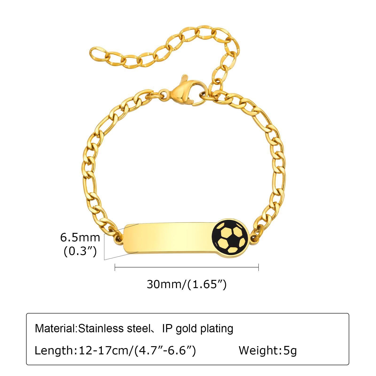 Custom Charm Bracelet (Butterfly/Unicorn/Soccer), Personalized Laser Engraved Name Bar Bracelet for Kids & Girls
