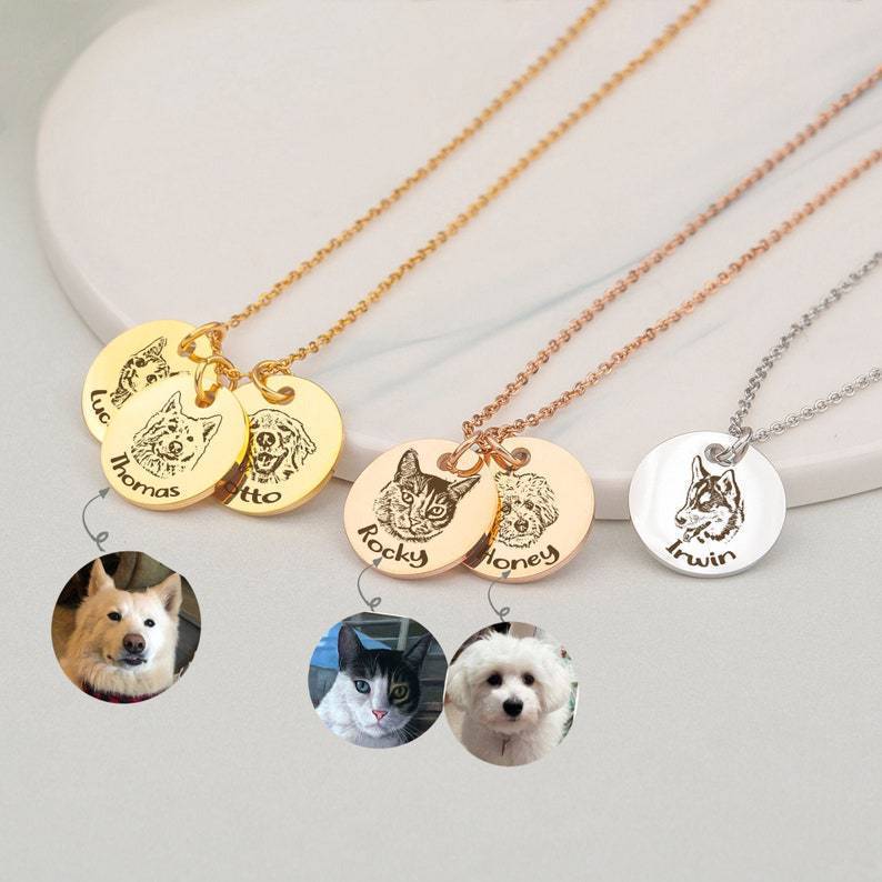 Custom 3D Pet Photo/Hand Drawing Disc Necklace, Personalized Laser Engraved Name Pendant for Pet Lovers & Family