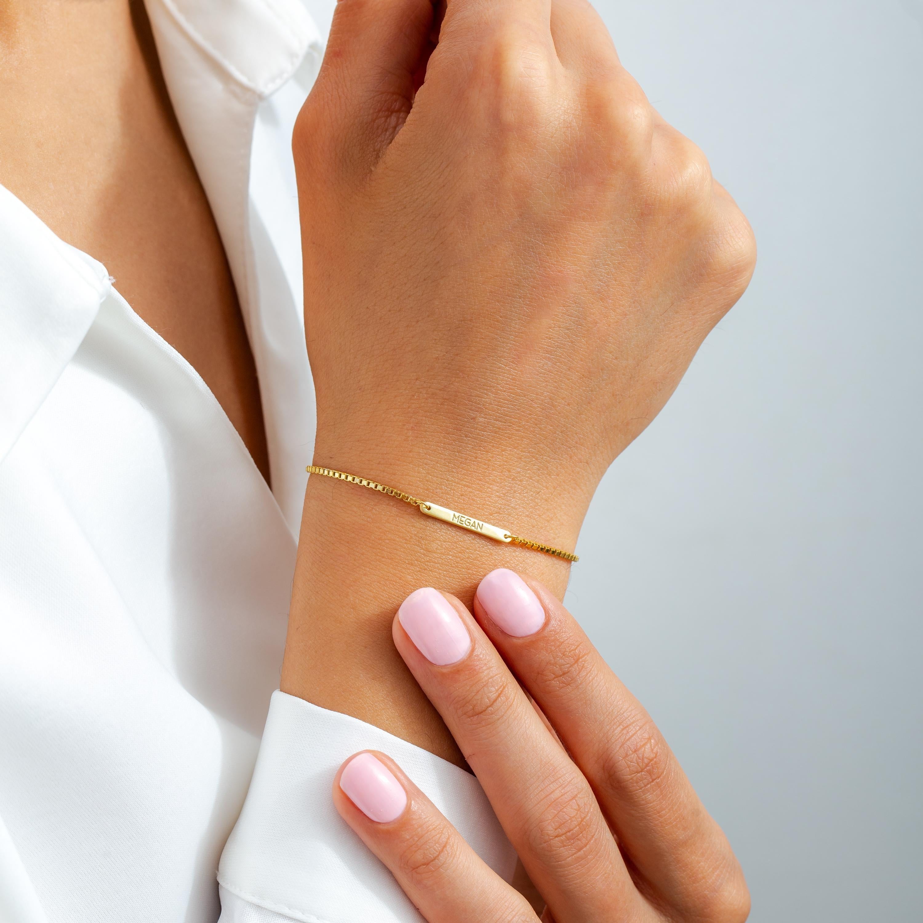 Custom Engraved Thin Box Chain Bar Bracelet