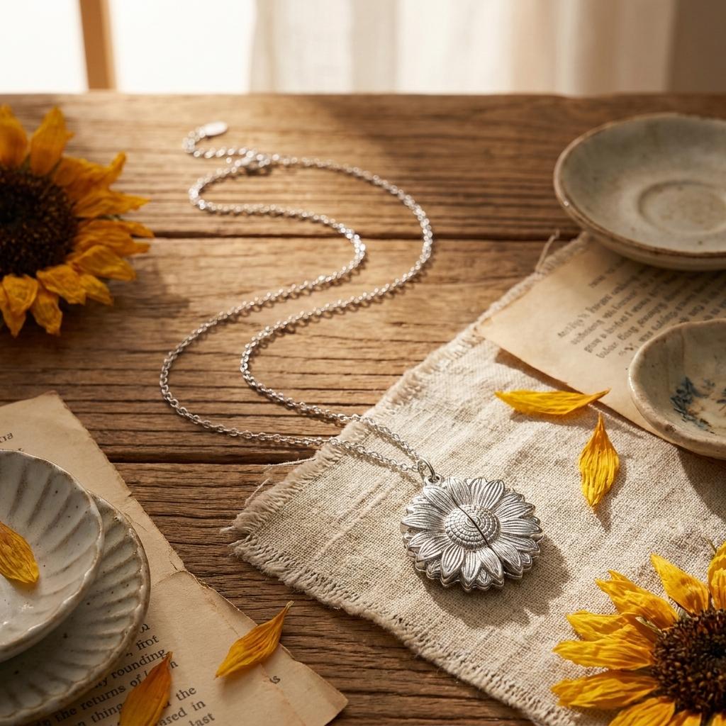 Custom Sunflower Locket Necklace | Engraved Design