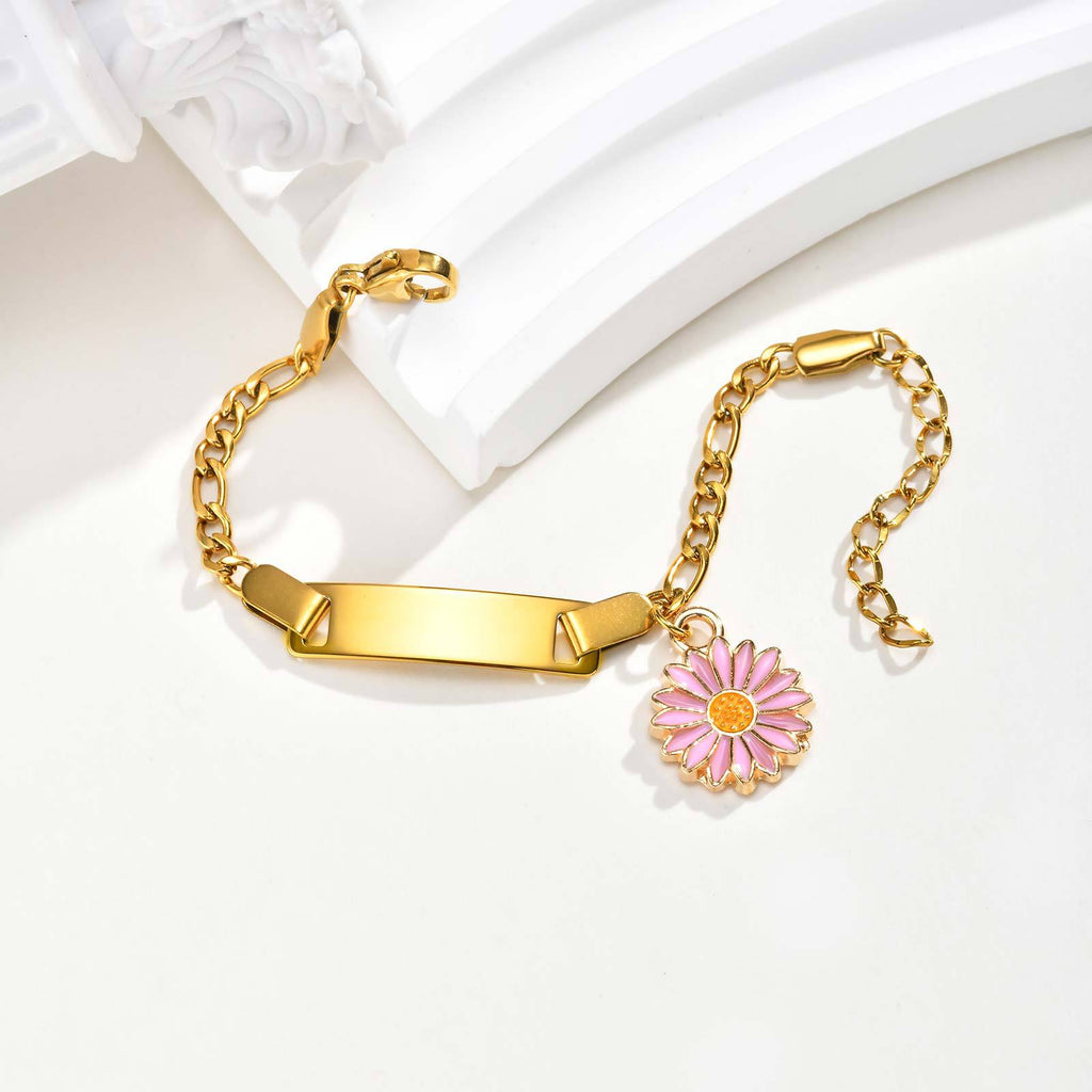 Custom Daisy Flower Charm Bracelet & Anklet, Personalized Laser Engraved Name Bar Jewelry for Women, Best Friend & Family