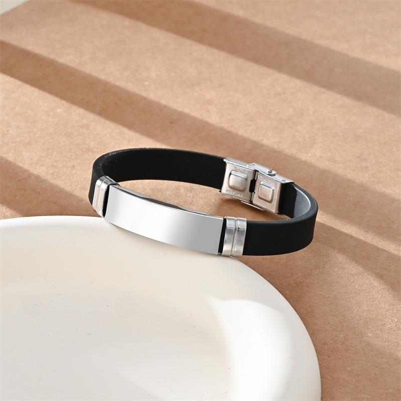 Custom Personalized Laser Engraved Black Band Plate Bracelet/Anklet, Modern Adjustable Jewelry for Men & Women with Name Engraving