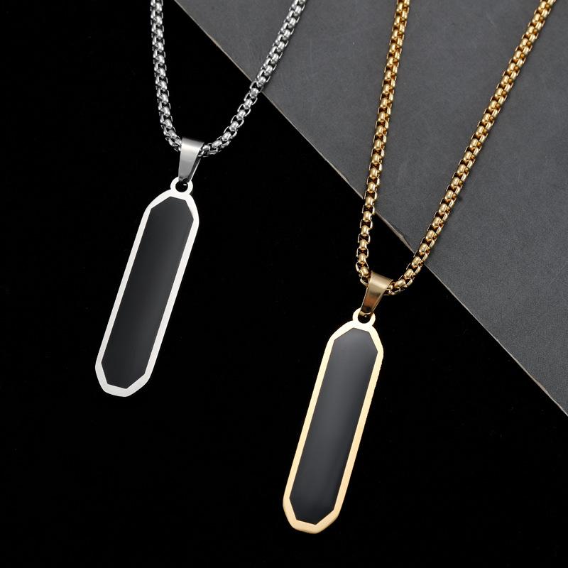 Custom Engravable Long Bar Pendant Necklace, Personalized Name Laser Engraved Jewelry for Him & Her