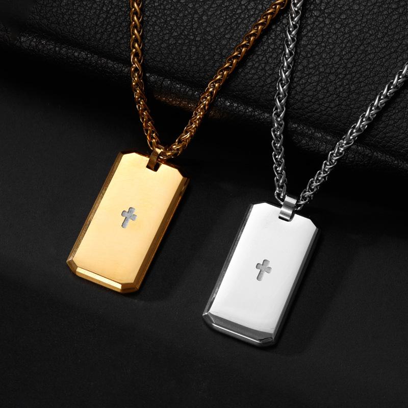 Custom Cross Dog Tag Necklace, Personalized Engraved Pendant for Men & Women
