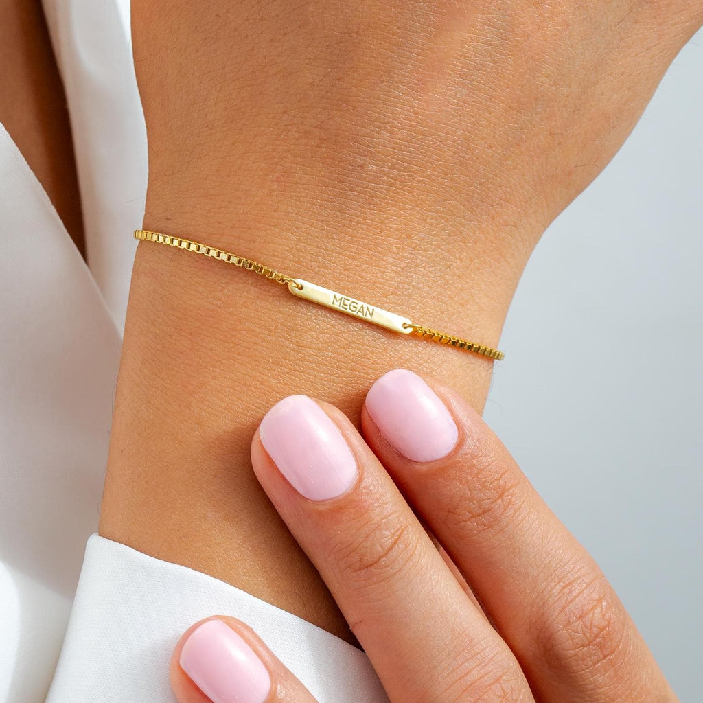 Custom Engraved Thin Box Chain Bar Bracelet