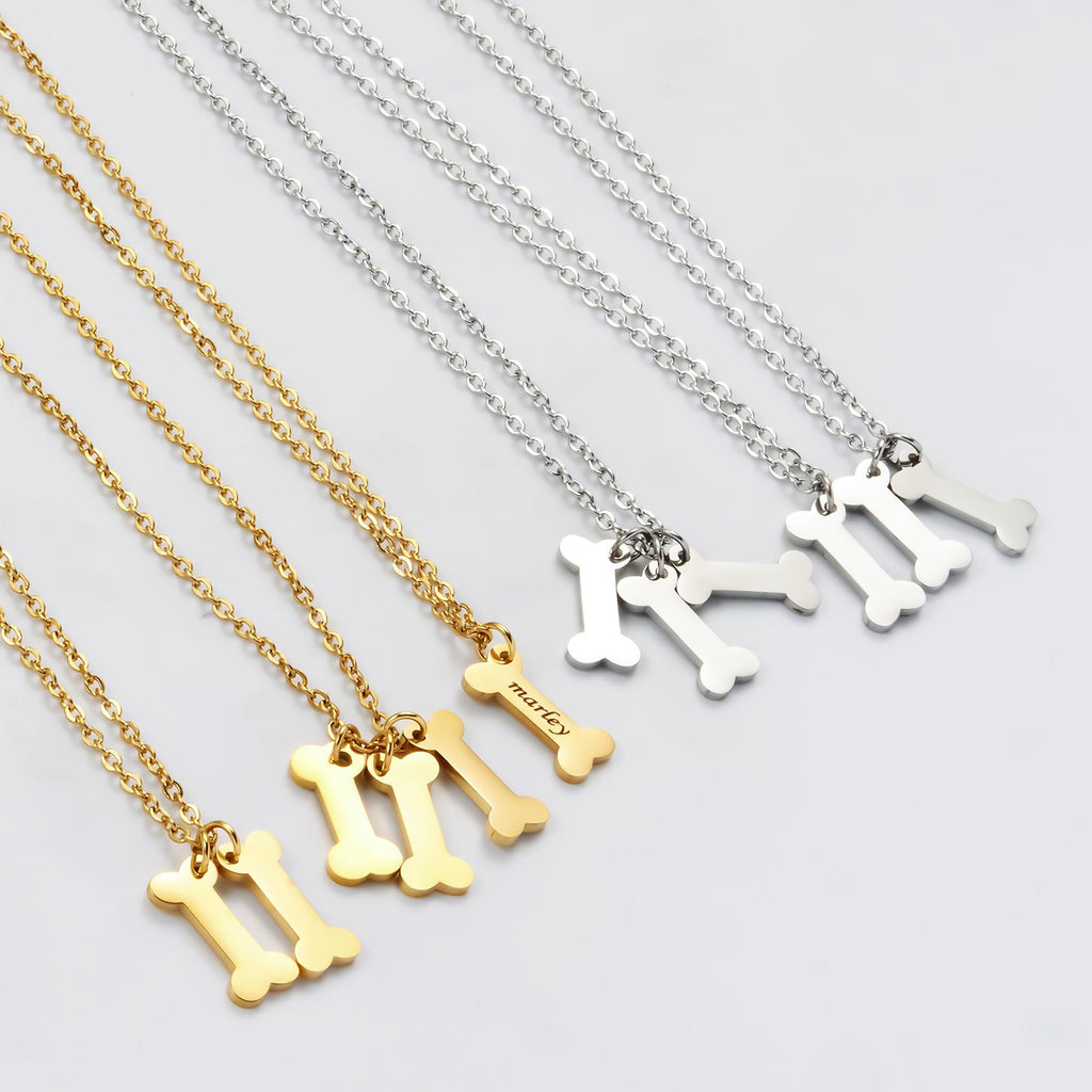 Custom Dog Bone Necklace, Personalized Laser Engraved Name Pendant for Pet Lovers & Friends