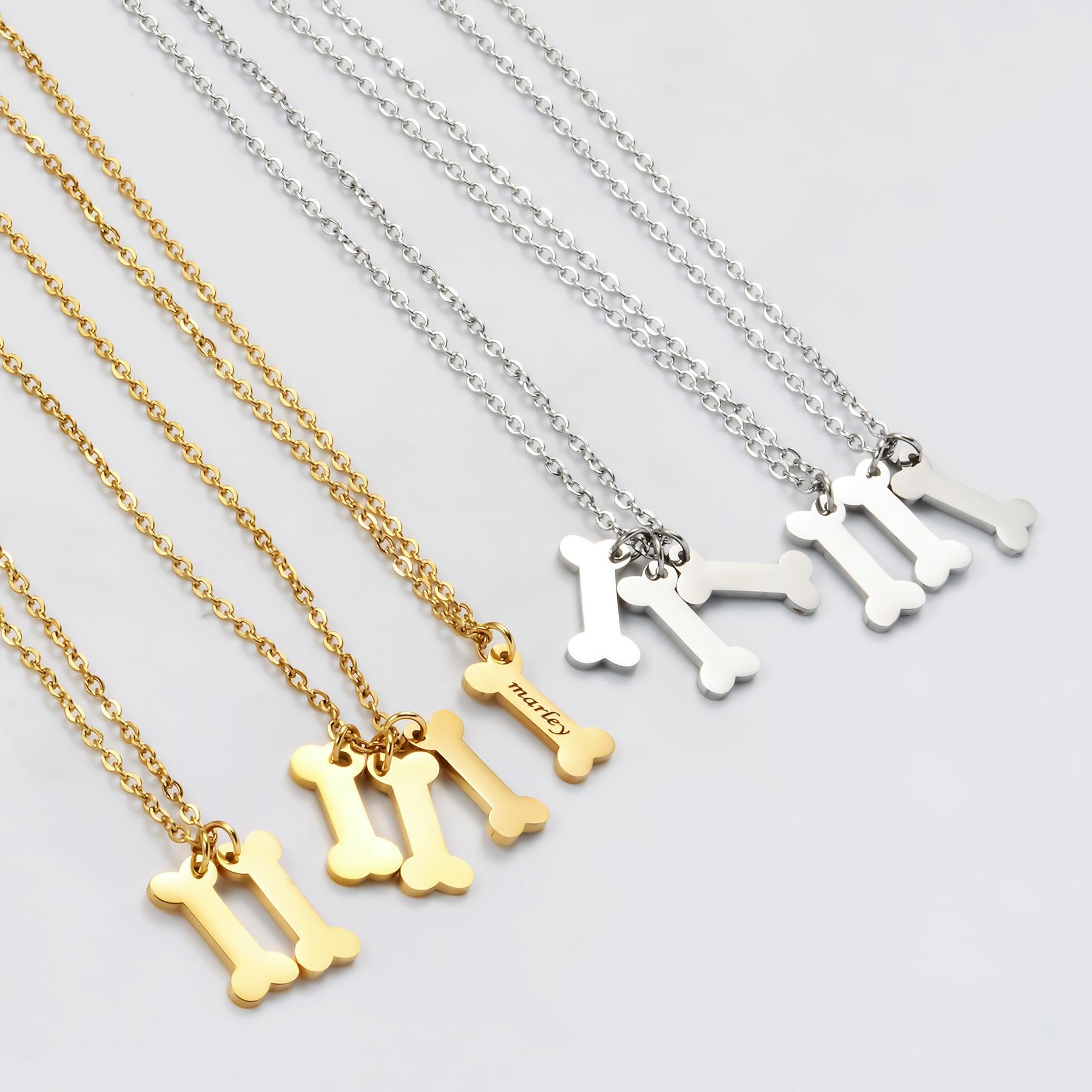 Custom Dog Bone Necklace, Personalized Laser Engraved Name Pendant for Pet Lovers & Friends