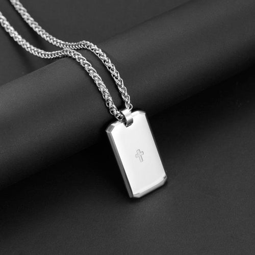 Custom Cross Dog Tag Necklace, Personalized Engraved Pendant for Men & Women