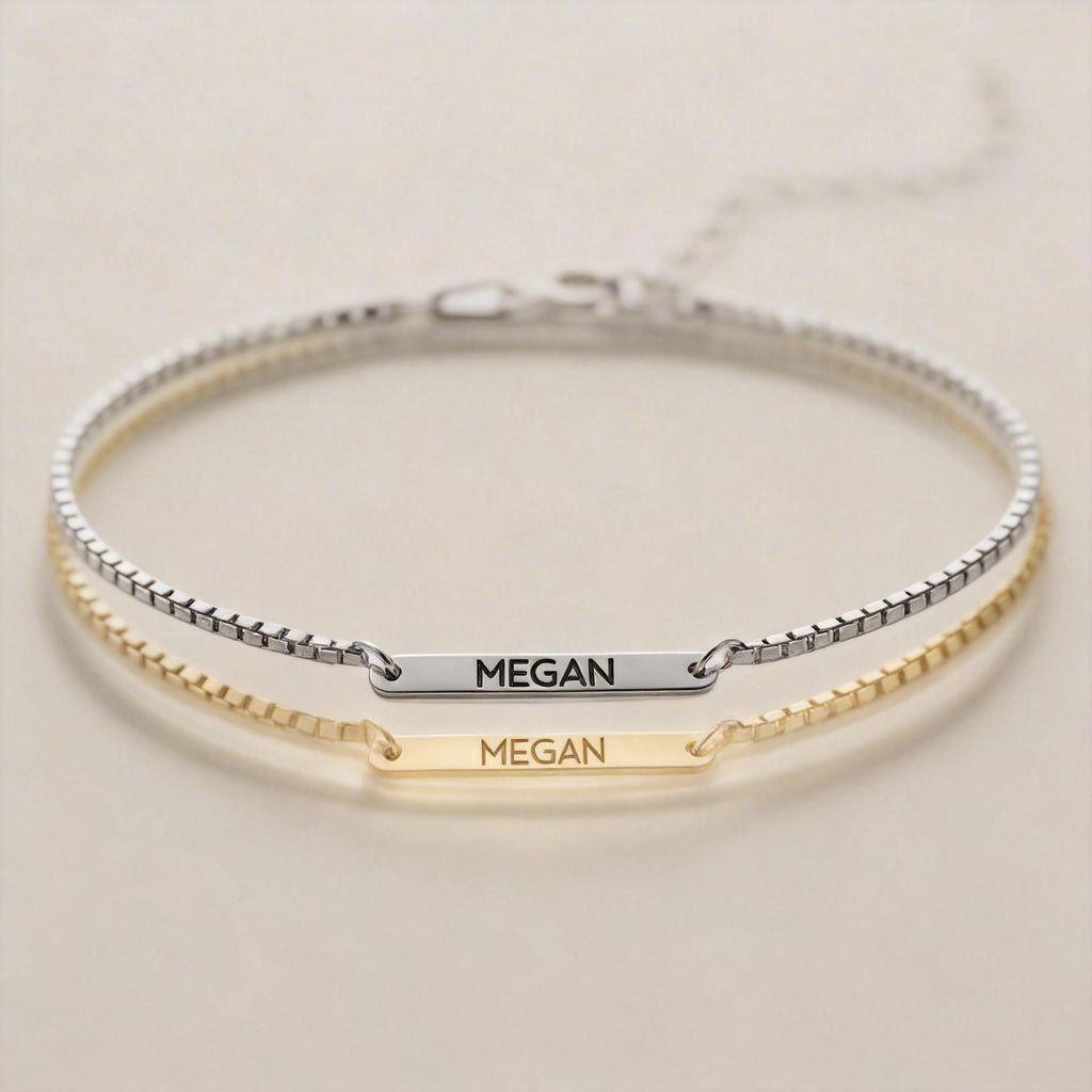 Custom Engraved Thin Box Chain Bar Bracelet