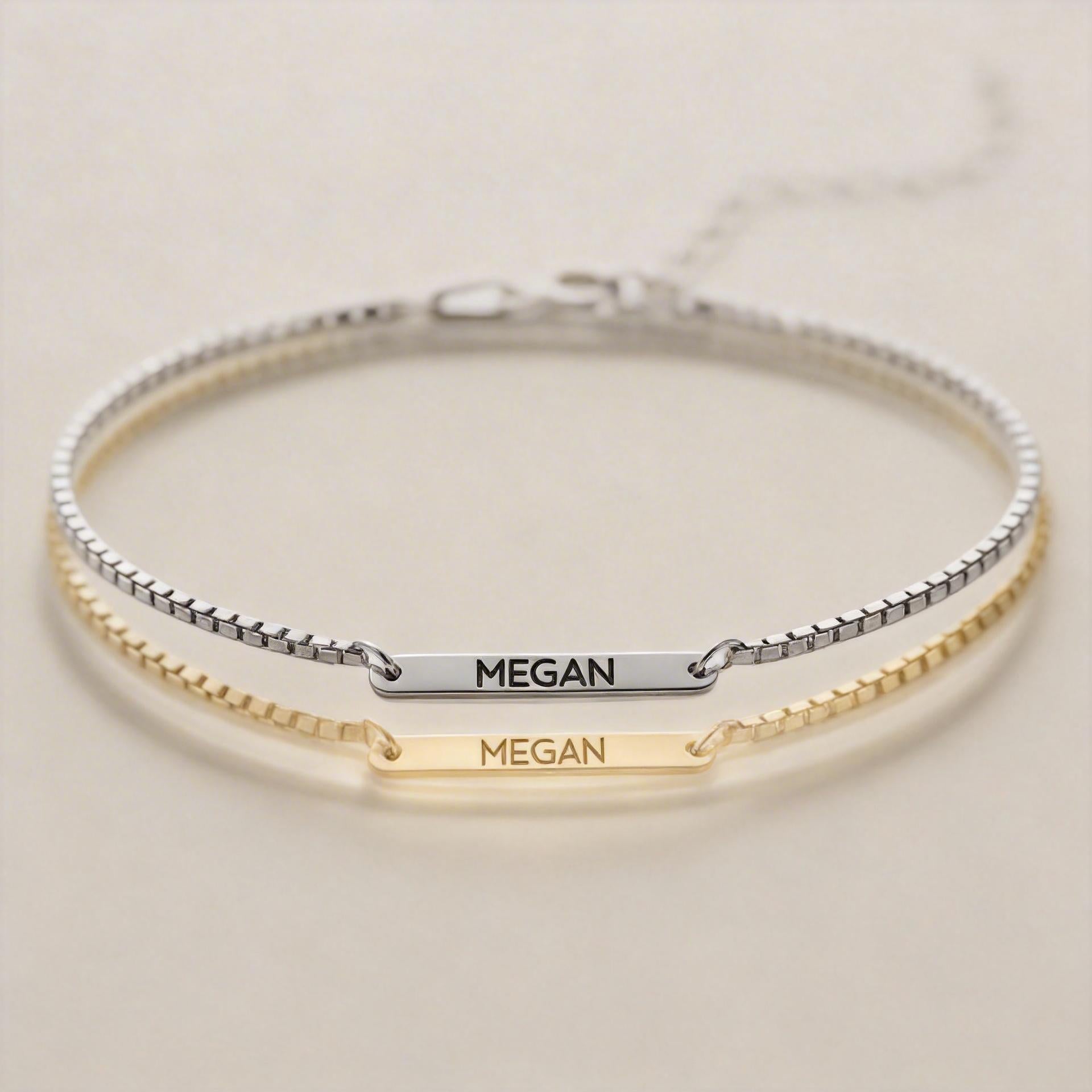 Custom Engraved Thin Box Chain Bar Bracelet