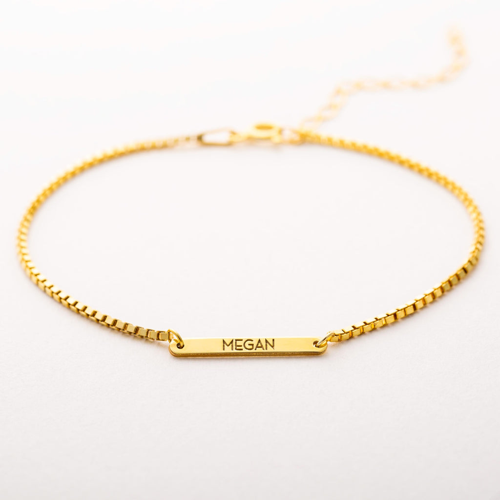 Custom Engraved Thin Box Chain Bar Bracelet