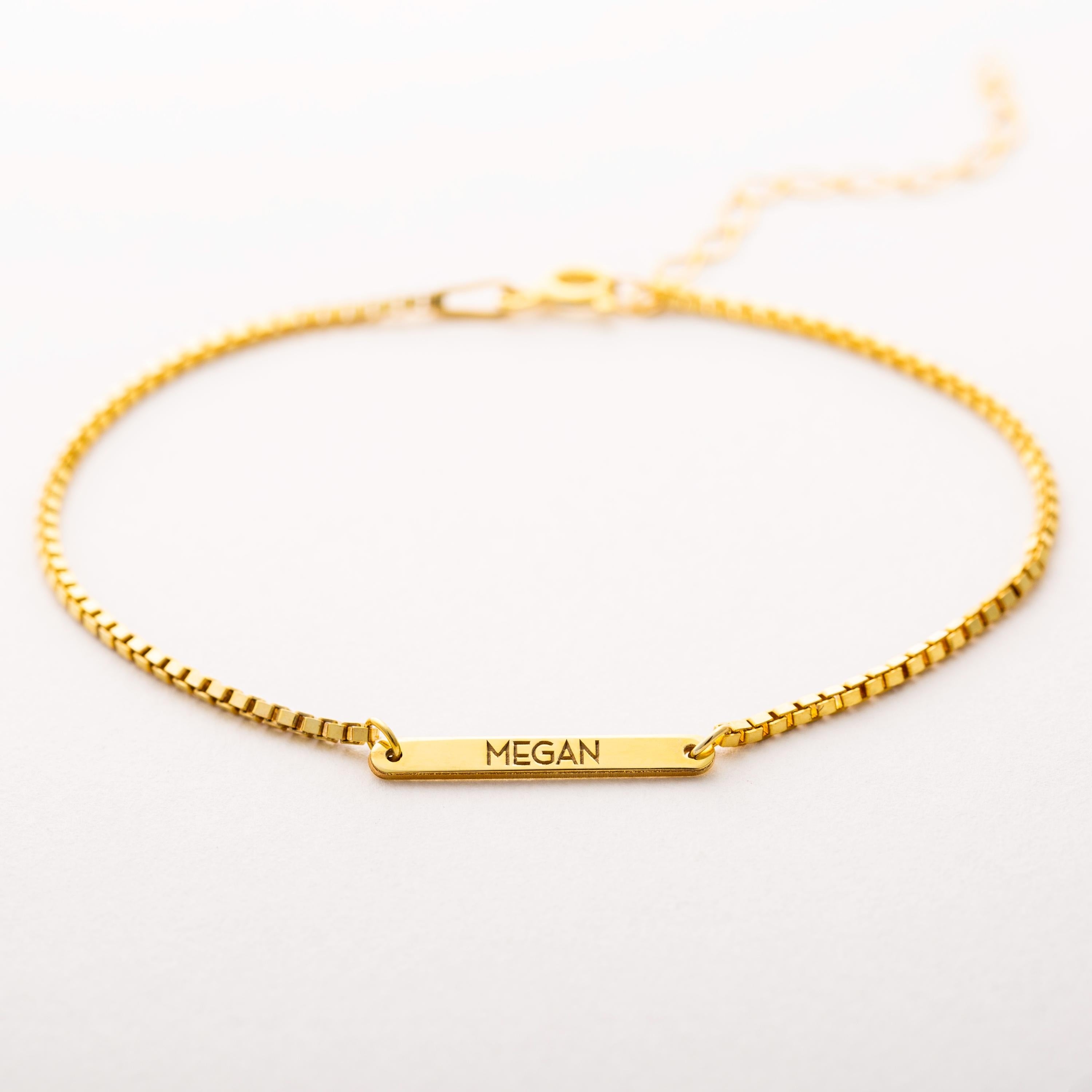 Custom Engraved Thin Box Chain Bar Bracelet