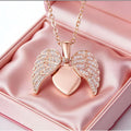 Custom Angel Wings Heart Locket Necklace, Personalized Laser Engraved Pendant for Family & Memorial Gift