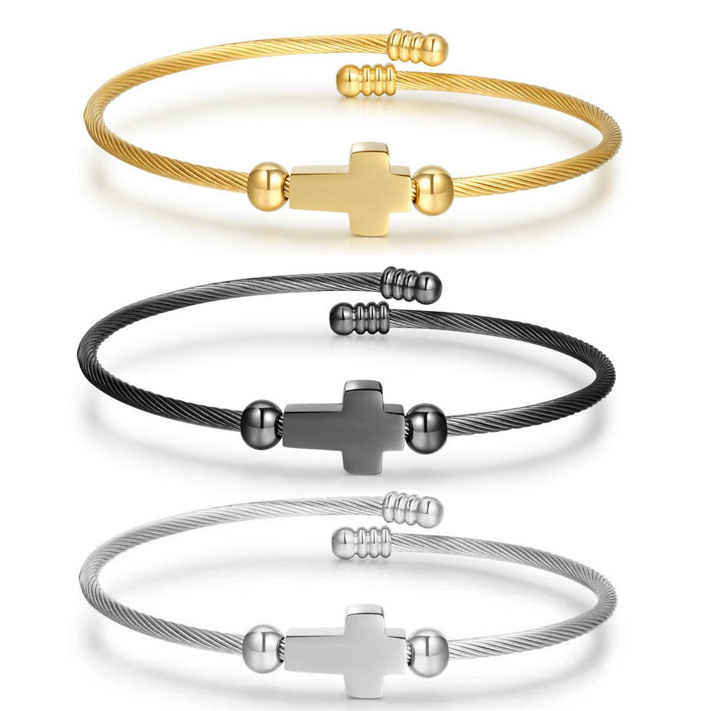 Custom Cross Wire Cuff Bracelet, Personalized Laser Engraved Name Jewelry for Women & Men