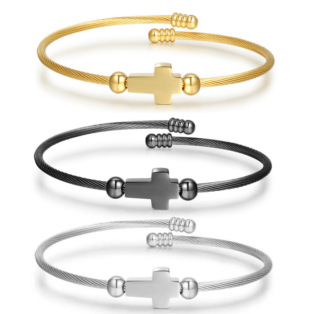 Custom Cross Wire Cuff Bracelet, Personalized Laser Engraved Name Jewelry for Women & Men