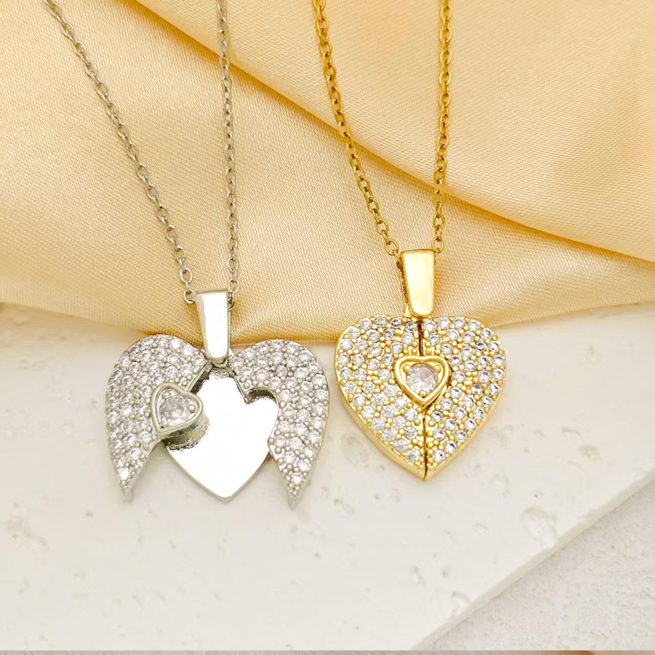 Custom Two - Piece Heart Crystal Necklace, Personalized Locket - Style Pendant for Lovers & Friends