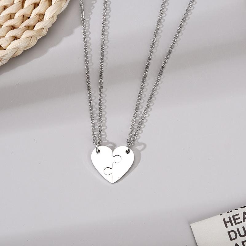 Custom Two - Piece Heart Puzzle Necklace, Personalized Laser Engraved Pendant for Best Friends & Couples