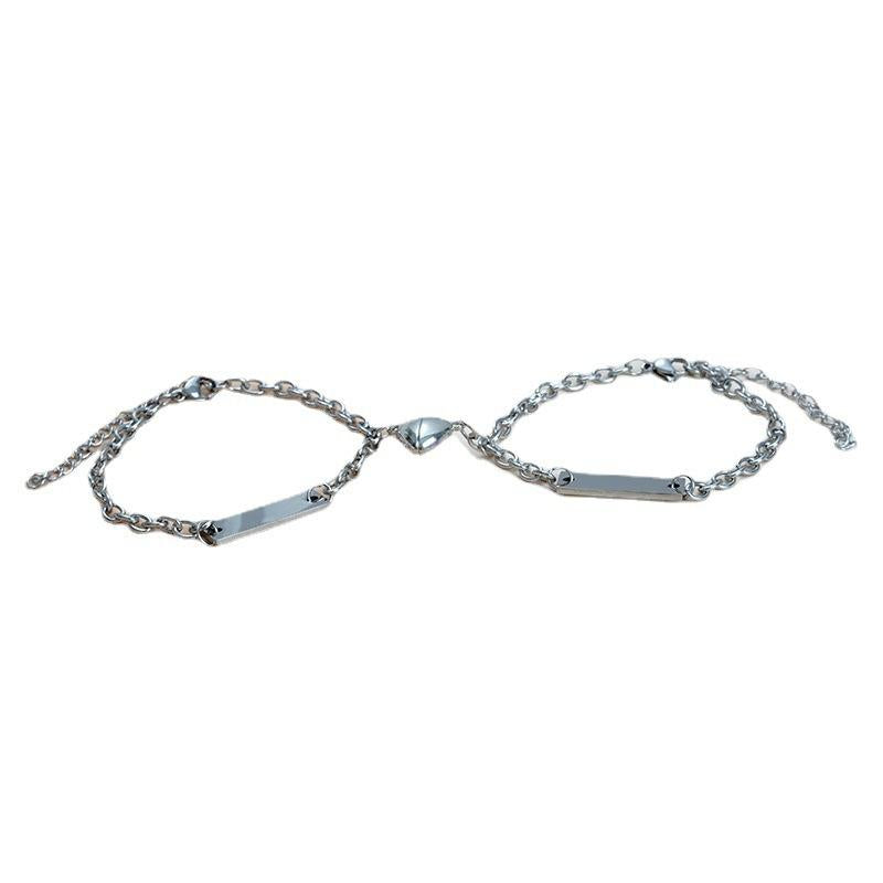 Custom Magnetic Heart Bar Bracelet Set, Personalized Laser Engraved Name Bracelets for Couple & Best Friend