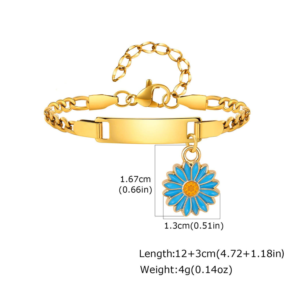 Custom Daisy Flower Charm Bracelet & Anklet, Personalized Laser Engraved Name Bar Jewelry for Women, Best Friend & Family