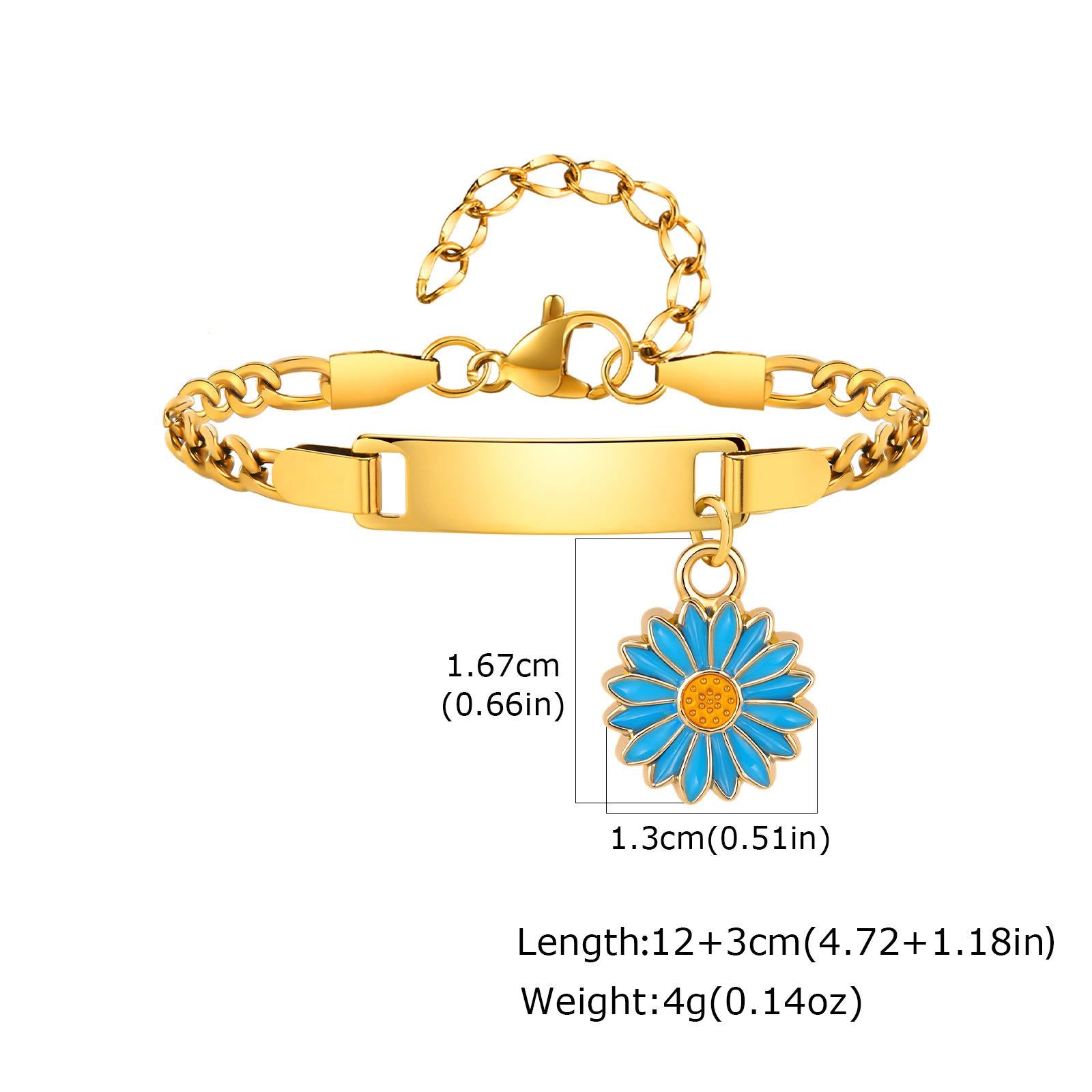 Custom Daisy Flower Charm Bracelet & Anklet, Personalized Laser Engraved Name Bar Jewelry for Women, Best Friend & Family