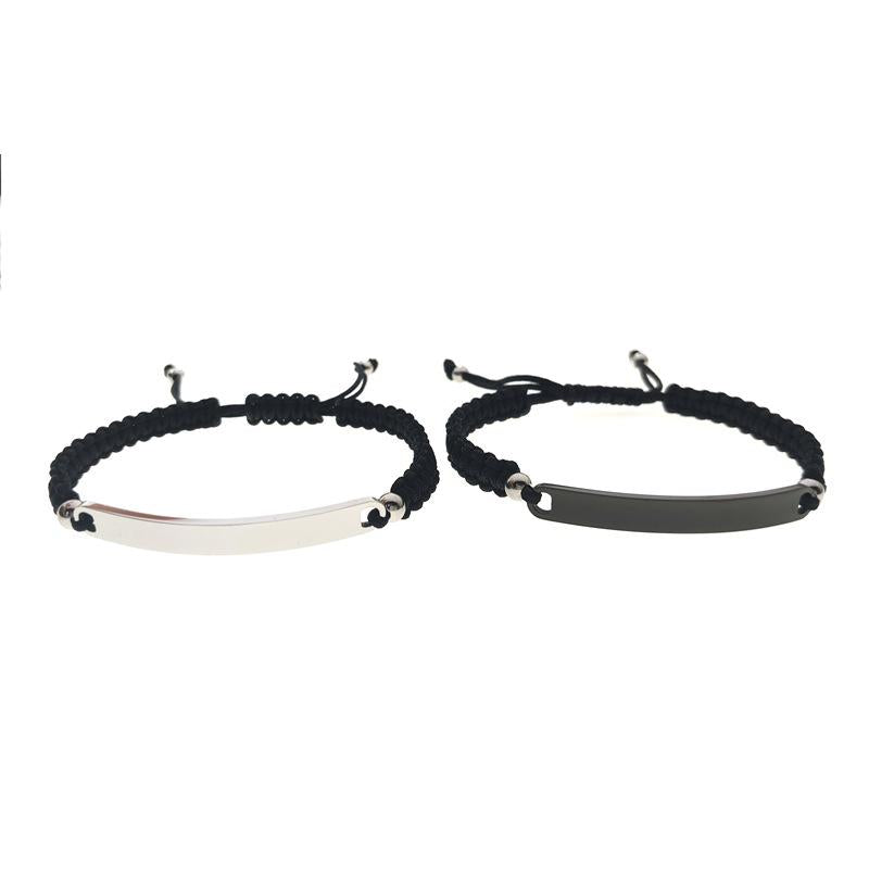 Custom Rope Braided Bar Bracelet & Anklet, Personalized Laser Engraved Name Jewelry for Friend & Couple
