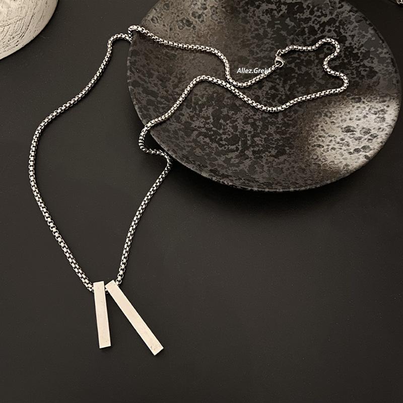 Custom Double Bar Minimalist Necklace, Personalized Laser Engraved Name Pendant for Men & Women