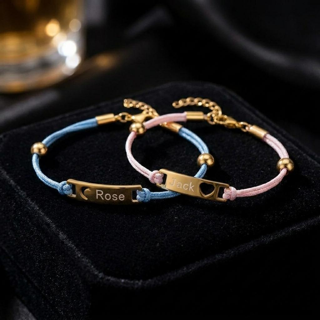 Custom Engraved Matching Couple Rope Bracelets