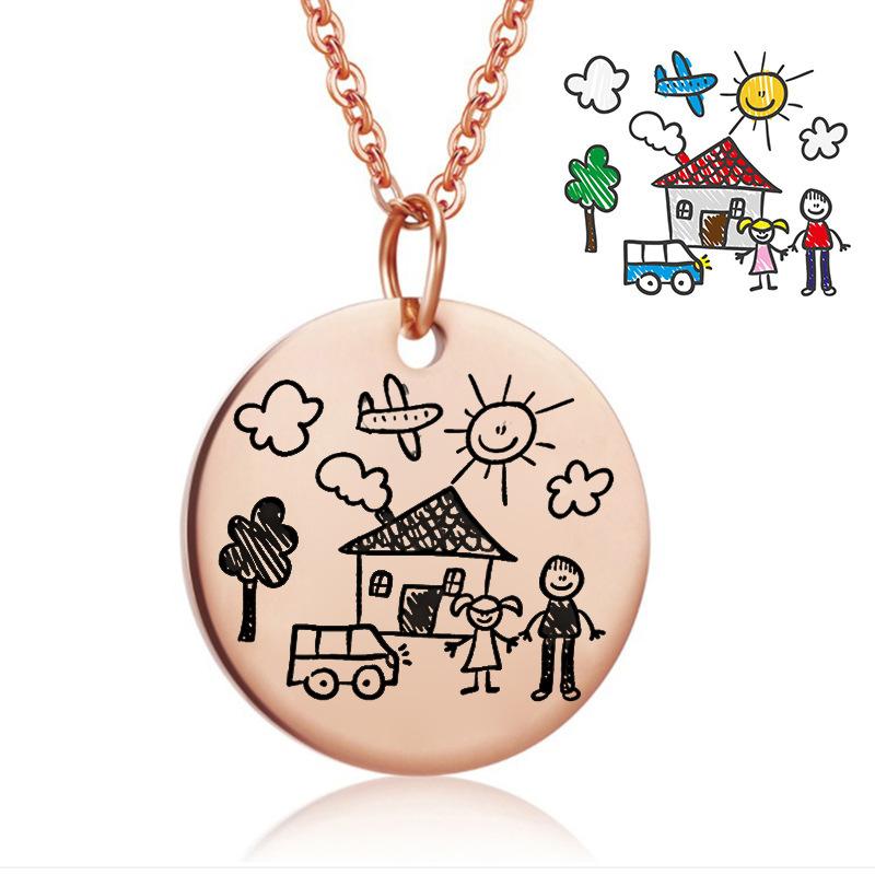 Custom 3D Pet Photo/Hand Drawing Disc Necklace, Personalized Laser Engraved Name Pendant for Pet Lovers & Family