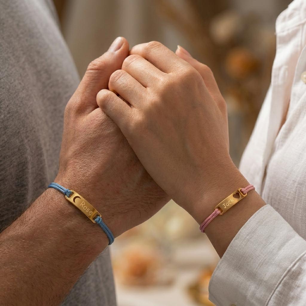 Custom Engraved Matching Couple Rope Bracelets