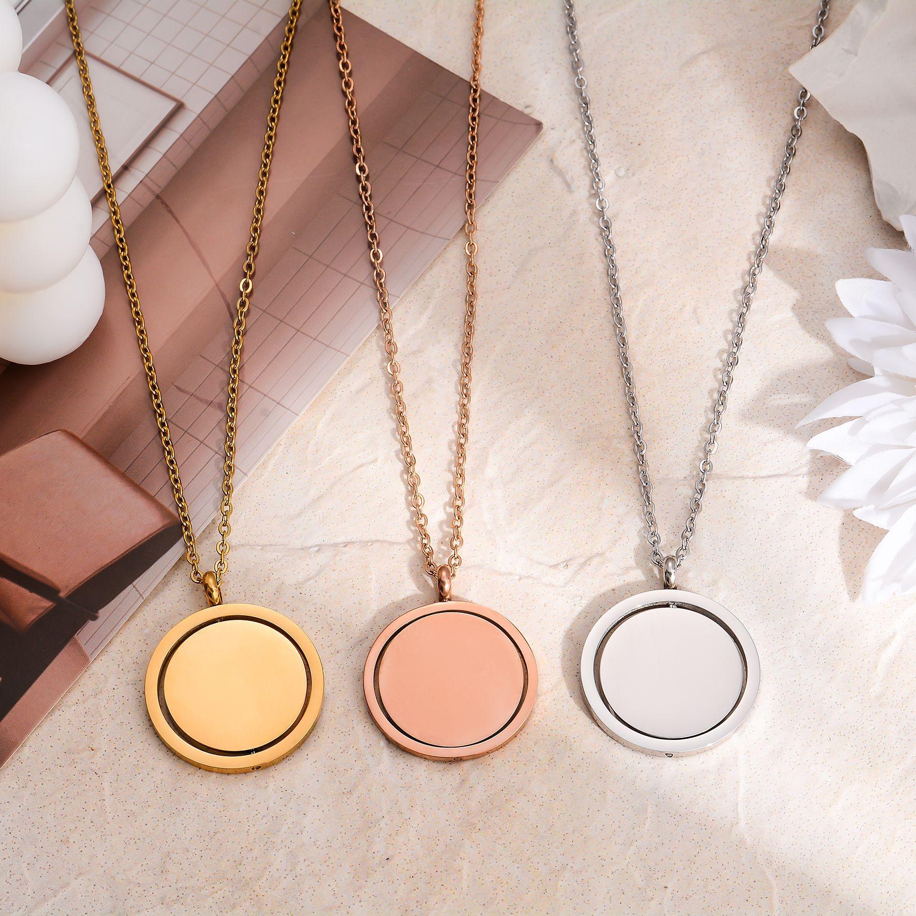 Custom Rotatable Round Pendant Necklace, Personalized Laser Engraved Name Jewelry for Women & Men, Ideal Gift for Family, Friends & Couples