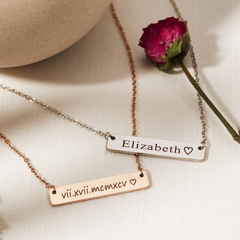 Custom Personalized Engraved Bar Pendant Necklace, Customizable with Names/Dates/Roman Numerals for Loved Ones & Friends