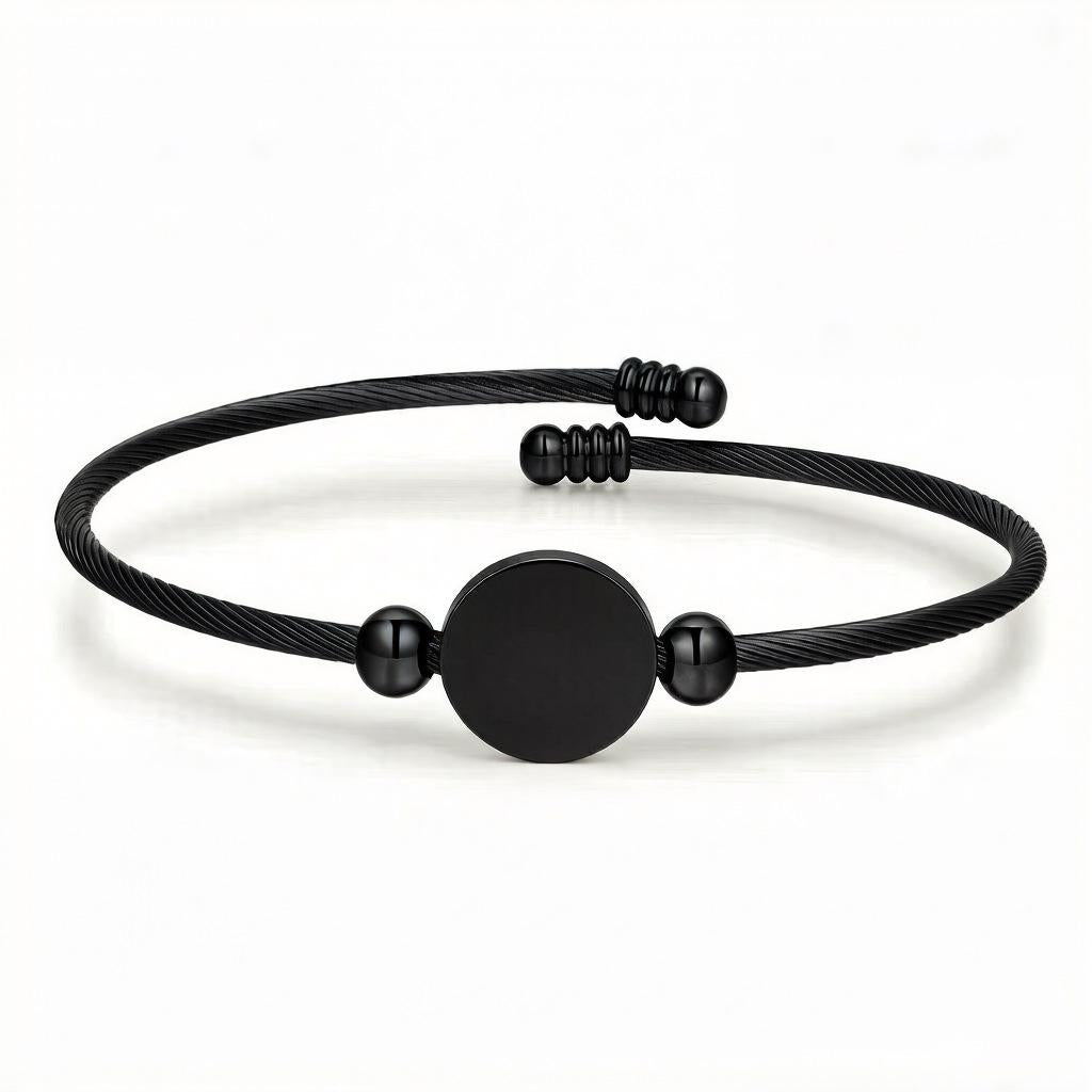 Custom Round Disc Twisted Cable Bracelet, Personalized Name Engraved Jewelry for Women & Men