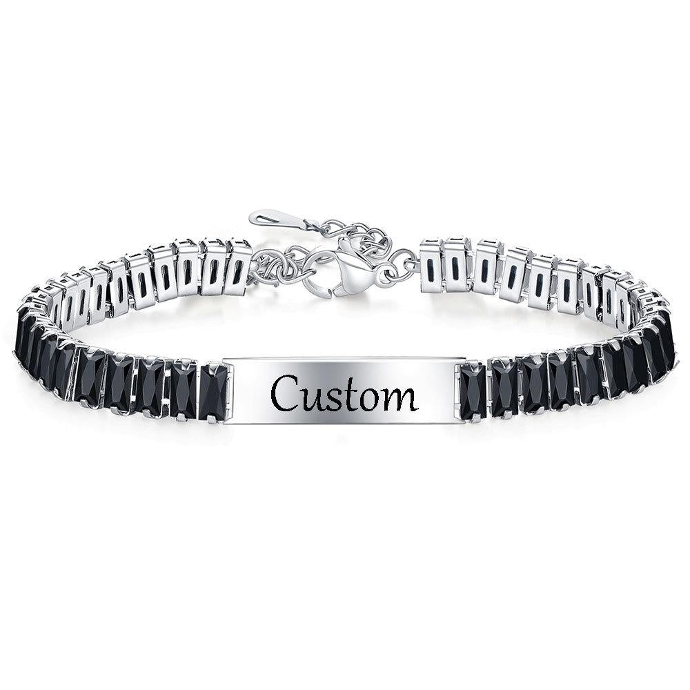 Custom Baguette Crystal Bracelet & Anklet, Personalized Laser Engraved Nameplate Jewelry (Customizable Name Engraving)