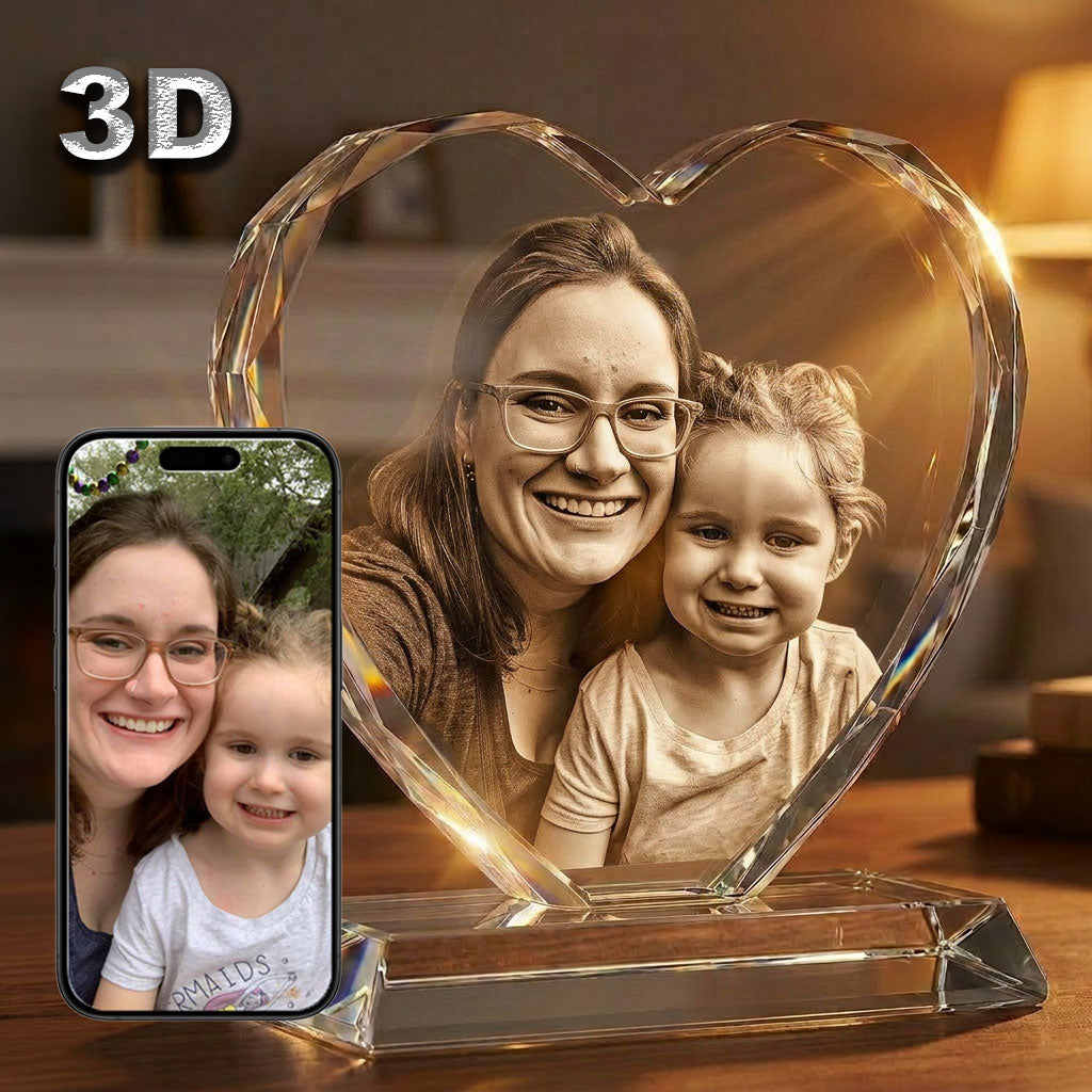 Custom 3D Heart Crystal Photo | Personalized Laser Engraved Keepsake for Family, Pet & Memorial Gifts