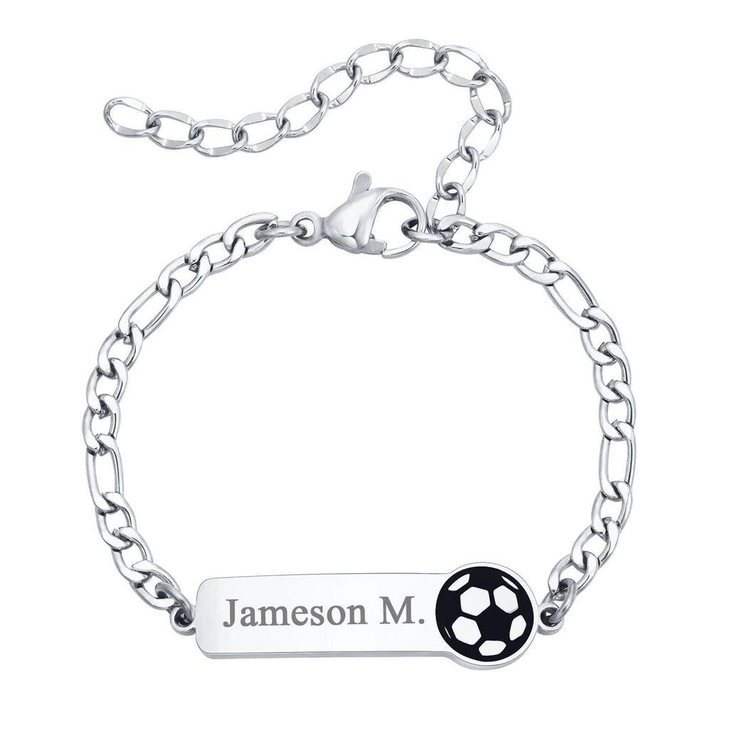 Custom Charm Bracelet (Butterfly/Unicorn/Soccer), Personalized Laser Engraved Name Bar Bracelet for Kids & Girls
