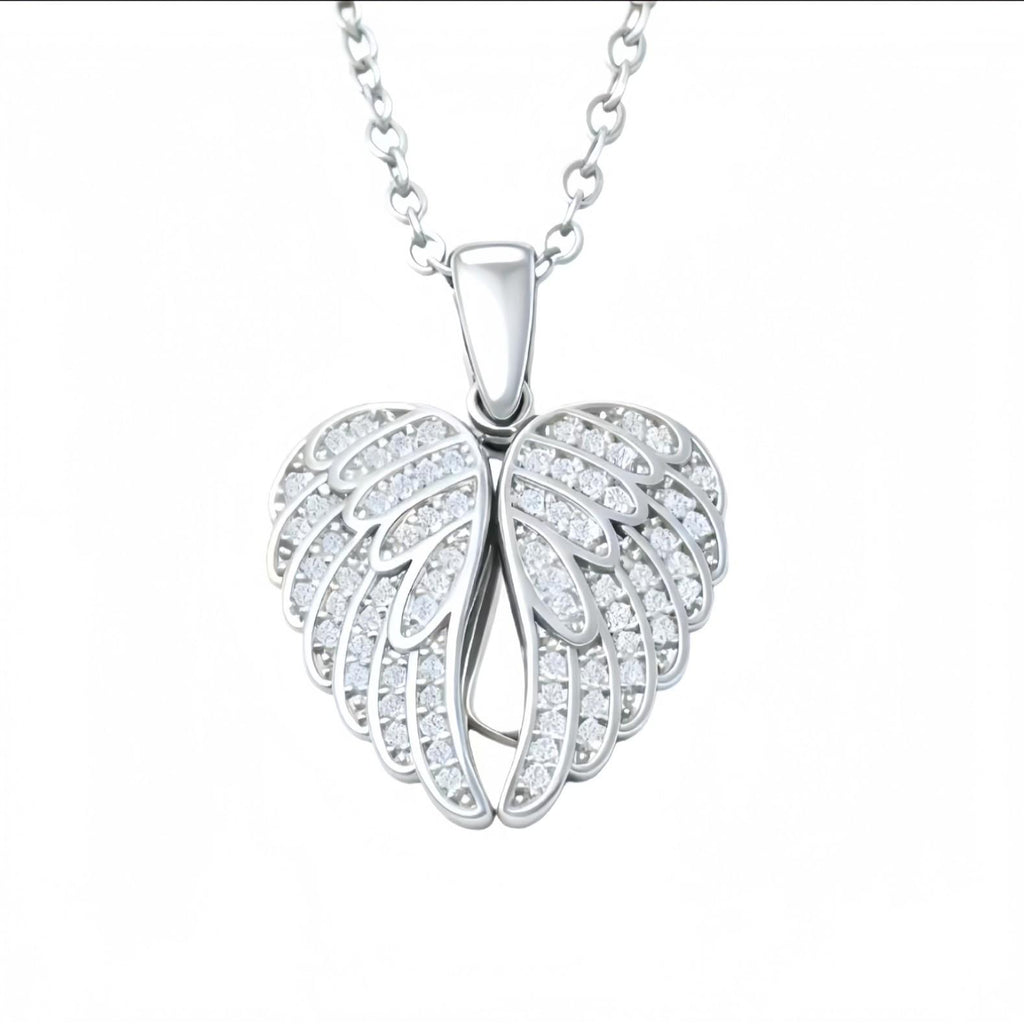 Custom Angel Wings Heart Locket Necklace, Personalized Laser Engraved Pendant for Family & Memorial Gift