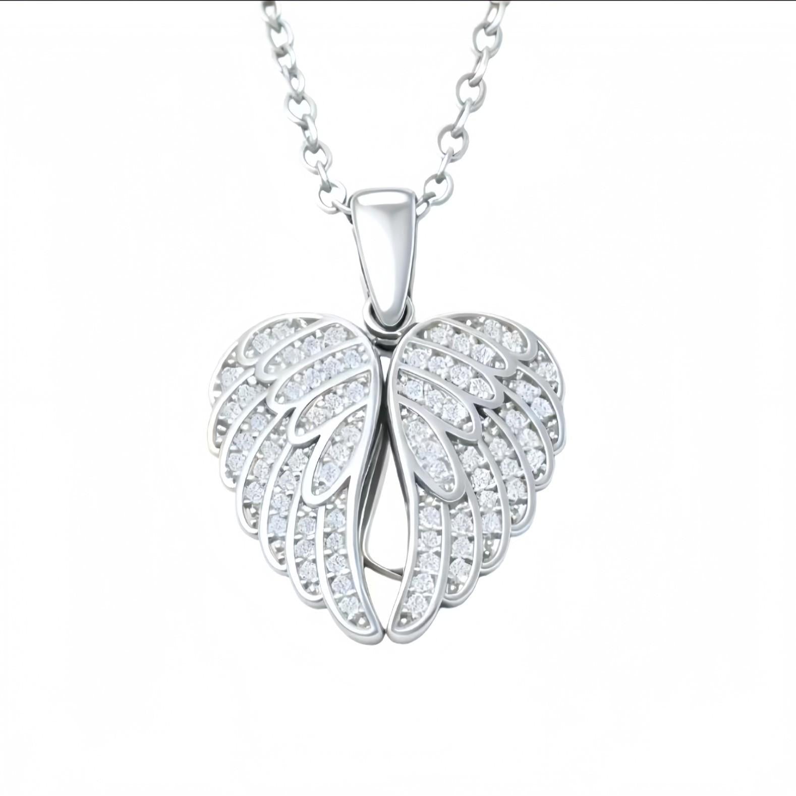 Custom Angel Wings Heart Locket Necklace, Personalized Laser Engraved Pendant for Family & Memorial Gift