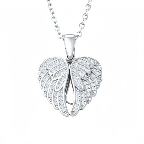 Custom Angel Wings Heart Locket Necklace, Personalized Laser Engraved Pendant for Family & Memorial Gift