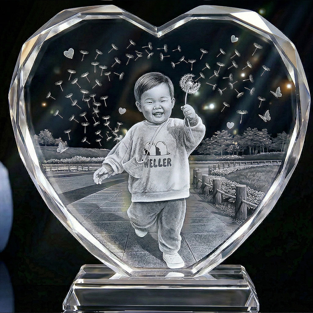 Custom 3D Heart Crystal Photo | Personalized Laser Engraved Keepsake for Family, Pet & Memorial Gifts