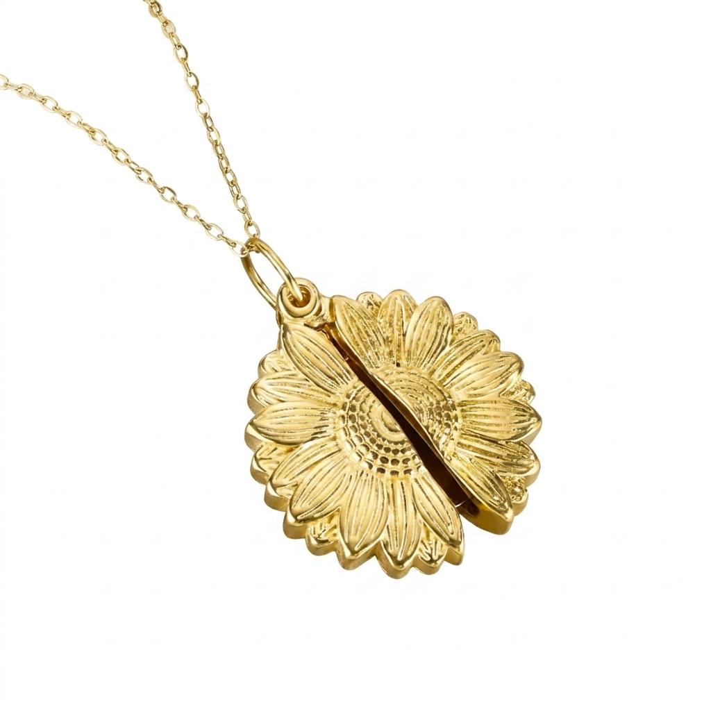 Custom Sunflower Locket Necklace | Engraved Design