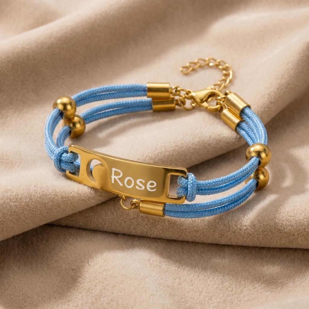 Custom Engraved Matching Couple Rope Bracelets