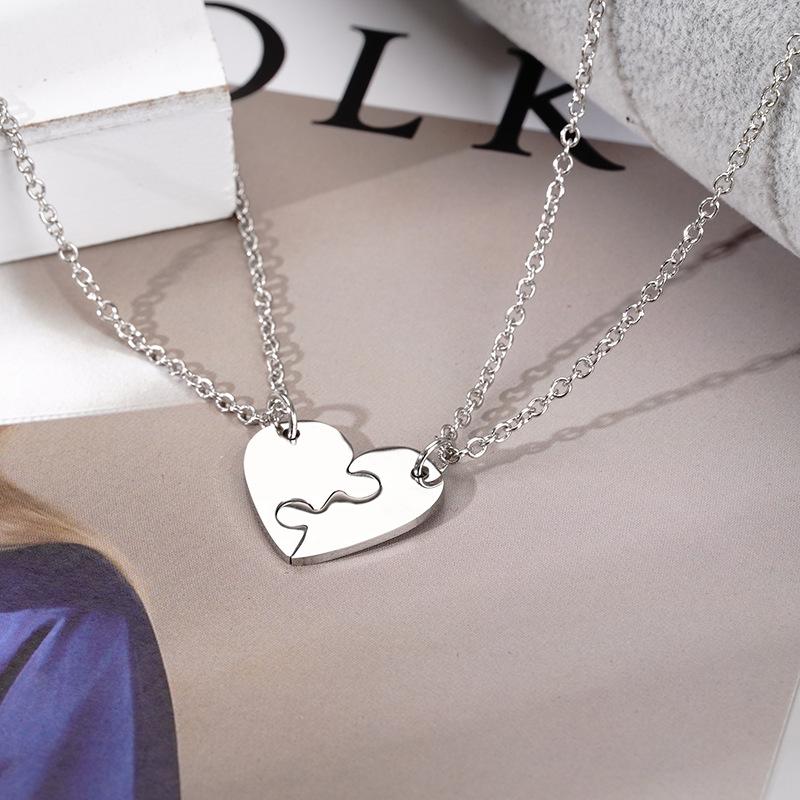 Custom Two - Piece Heart Puzzle Necklace, Personalized Laser Engraved Pendant for Best Friends & Couples