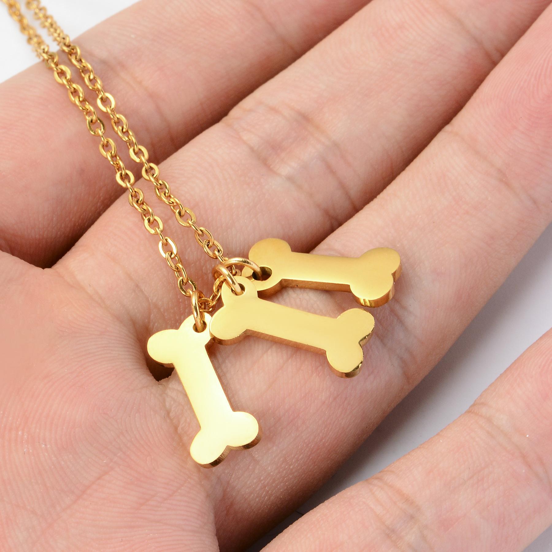 Custom Dog Bone Necklace, Personalized Laser Engraved Name Pendant for Pet Lovers & Friends