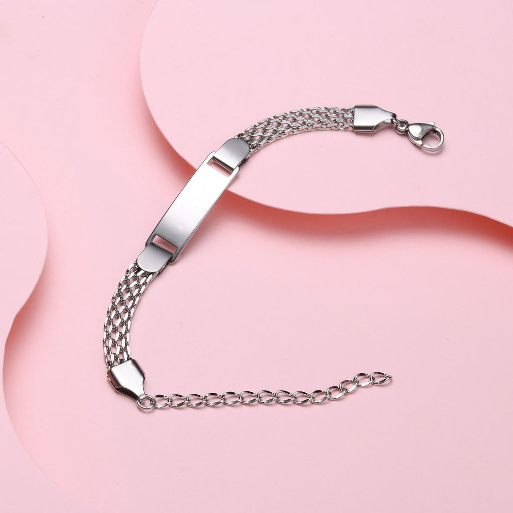 Custom Engravable ID Tag Chain Bracelet, Personalized Laser Engraved Name Bracelet for Kids & Daily Wear